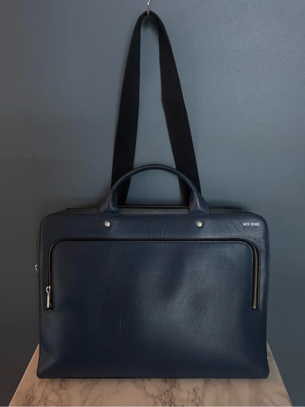 Jack Spade Mason Leather Slim Briefcase Cobalt Blue